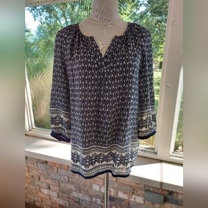 Soiree Blue and White Tunic Top M